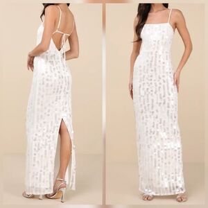 Lulus Magdala White Sequin Backless Maxi Dress, Size Small